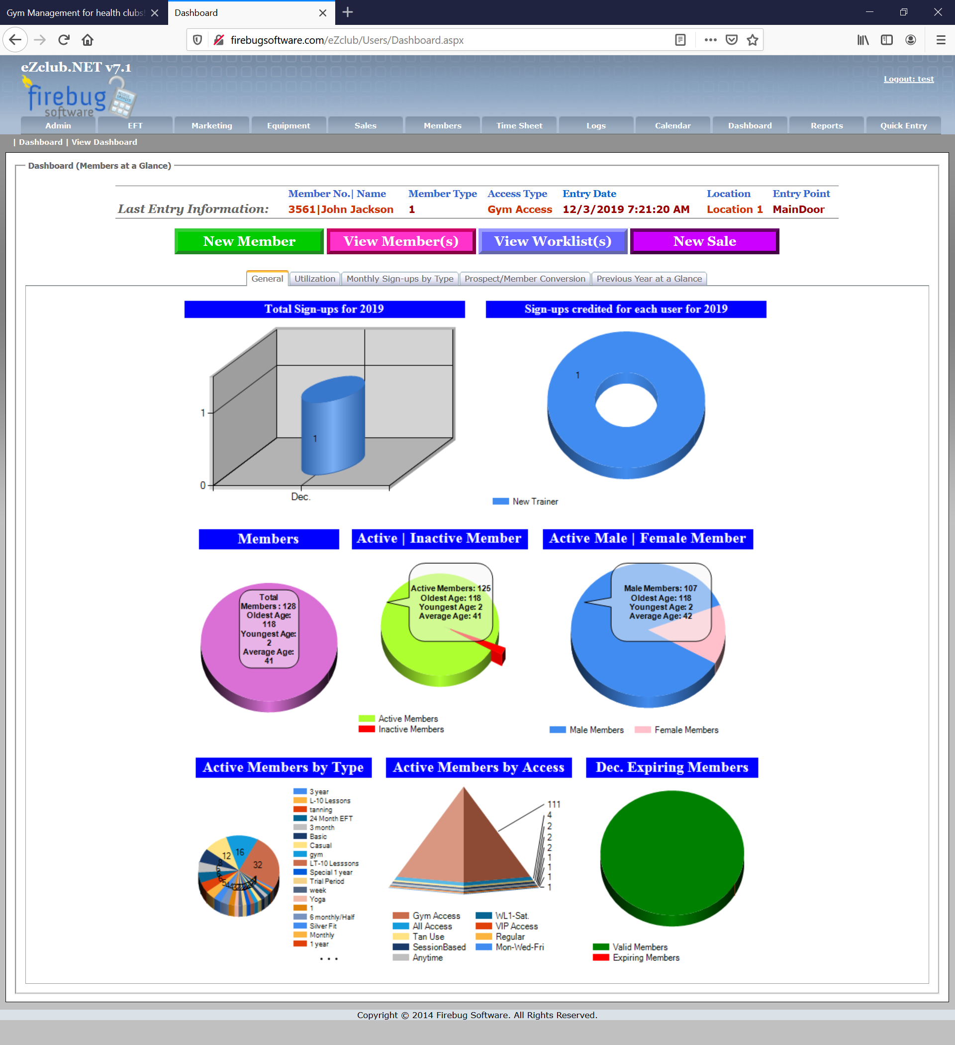 eZclub.Net Gym Dashboard